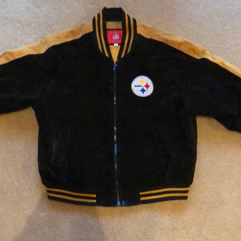 Steelers Leather Jacket Size L Letterman NFL Pittsburg Football